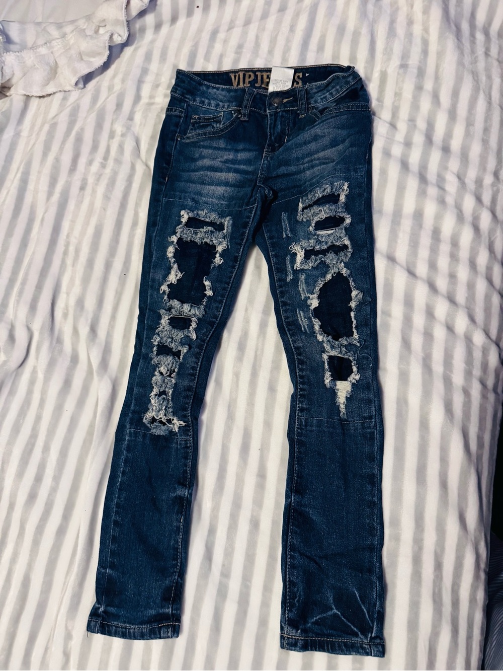 VIP Dark Blue Distressed Kids Ripped Jeans